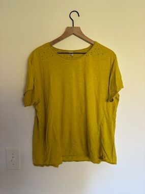 Magnolia Pearl Short Sleeve Eyelet Shoulder Tee - Mustard Yellow